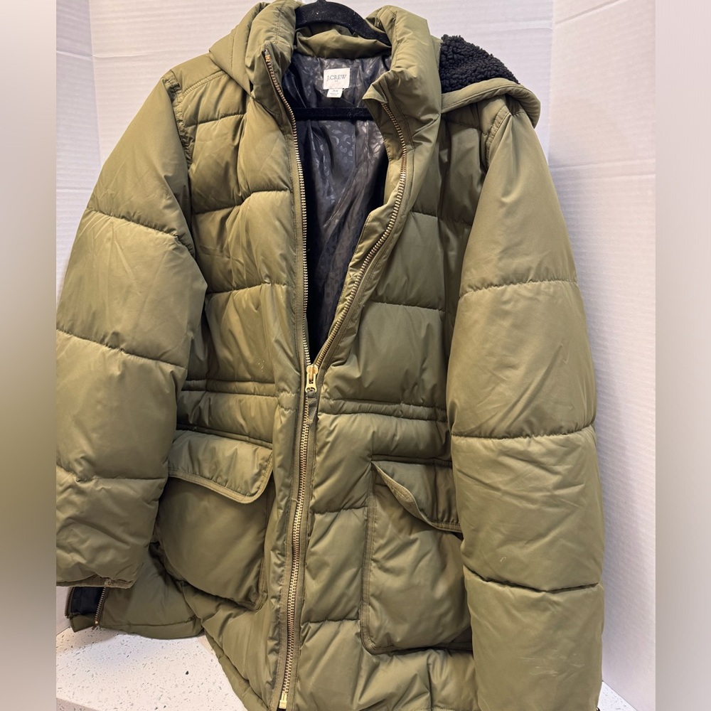 J Crew Olive Green Puffer Jacket